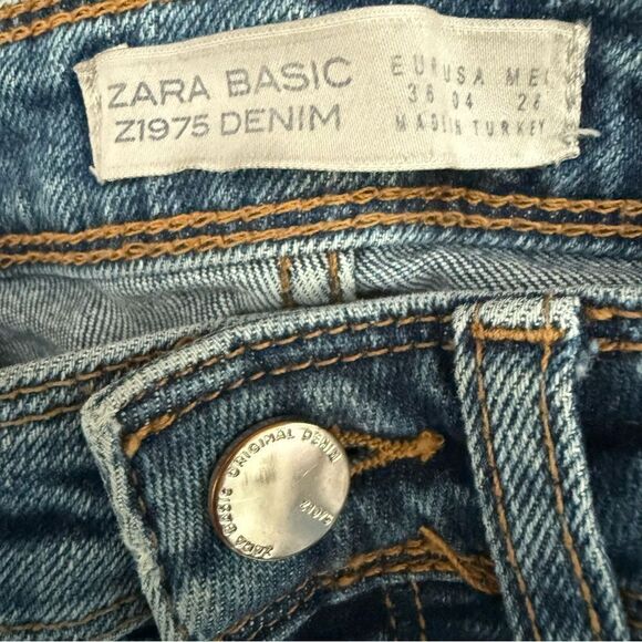 Zara Basic Z1975 Denim Blue Skinny Jeans with Distressed Hem - Picture 5 of 6